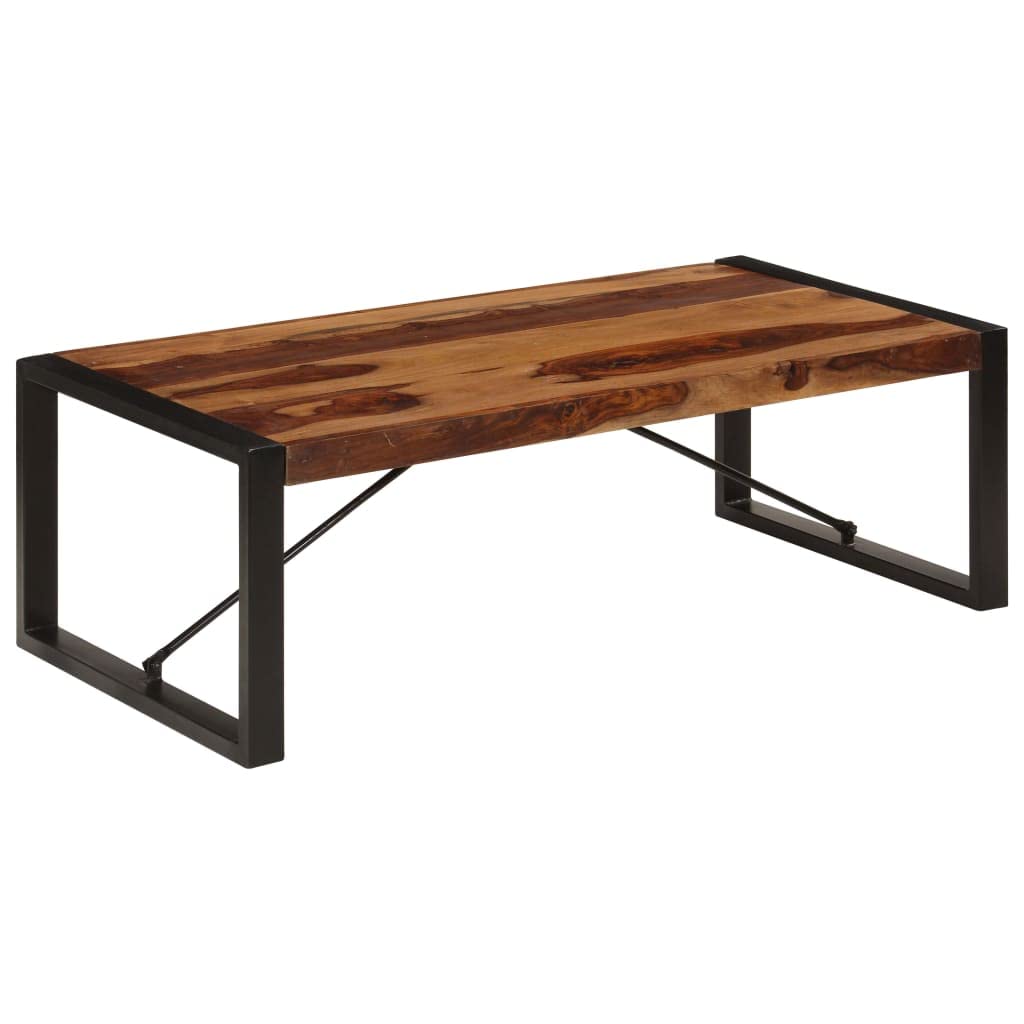 Brown Solid Sheesham Wood Steel Coffee Table G190818