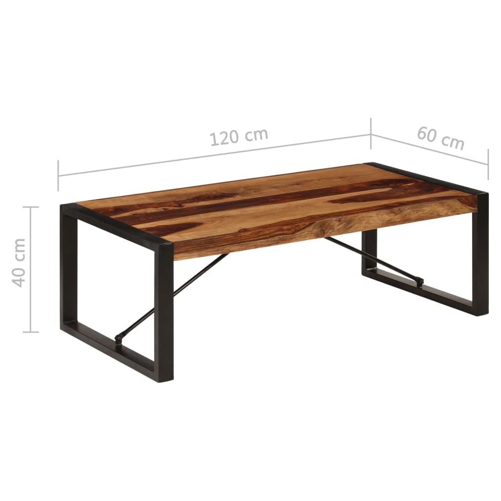 Brown Solid Sheesham Wood Steel Coffee Table G190818