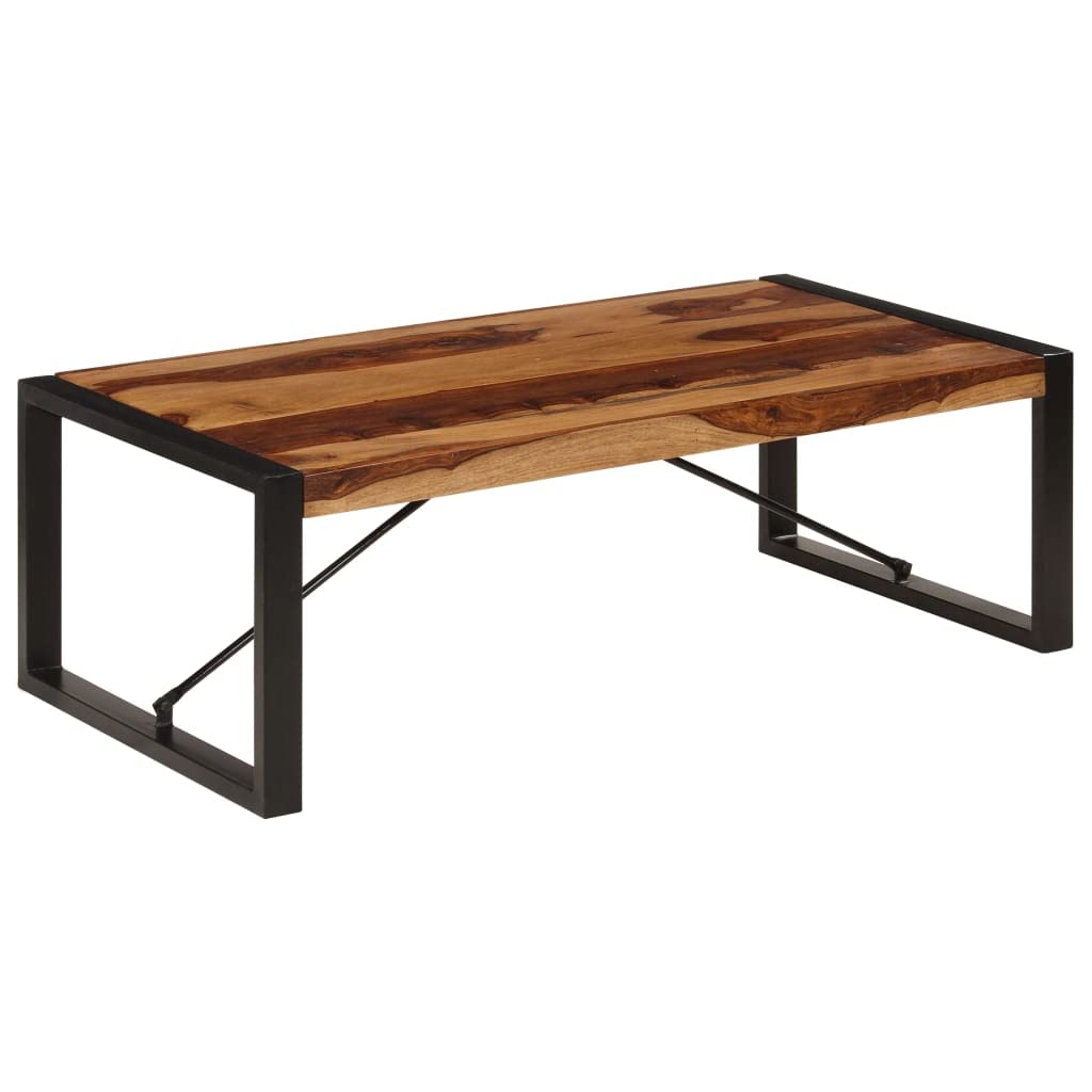 Brown Solid Sheesham Wood Steel Coffee Table G190818