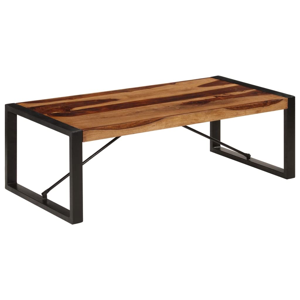 Brown Solid Sheesham Wood Steel Coffee Table G190818