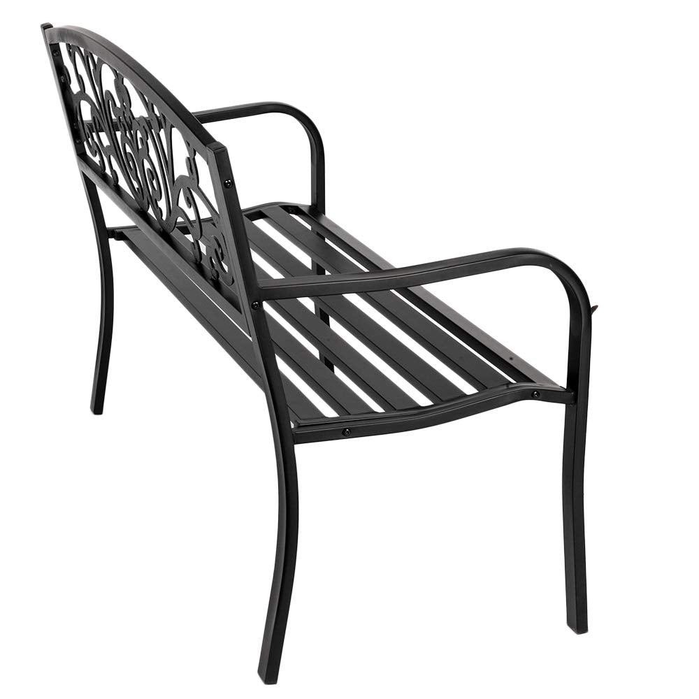 50" Black Metal Patio Bench R997615