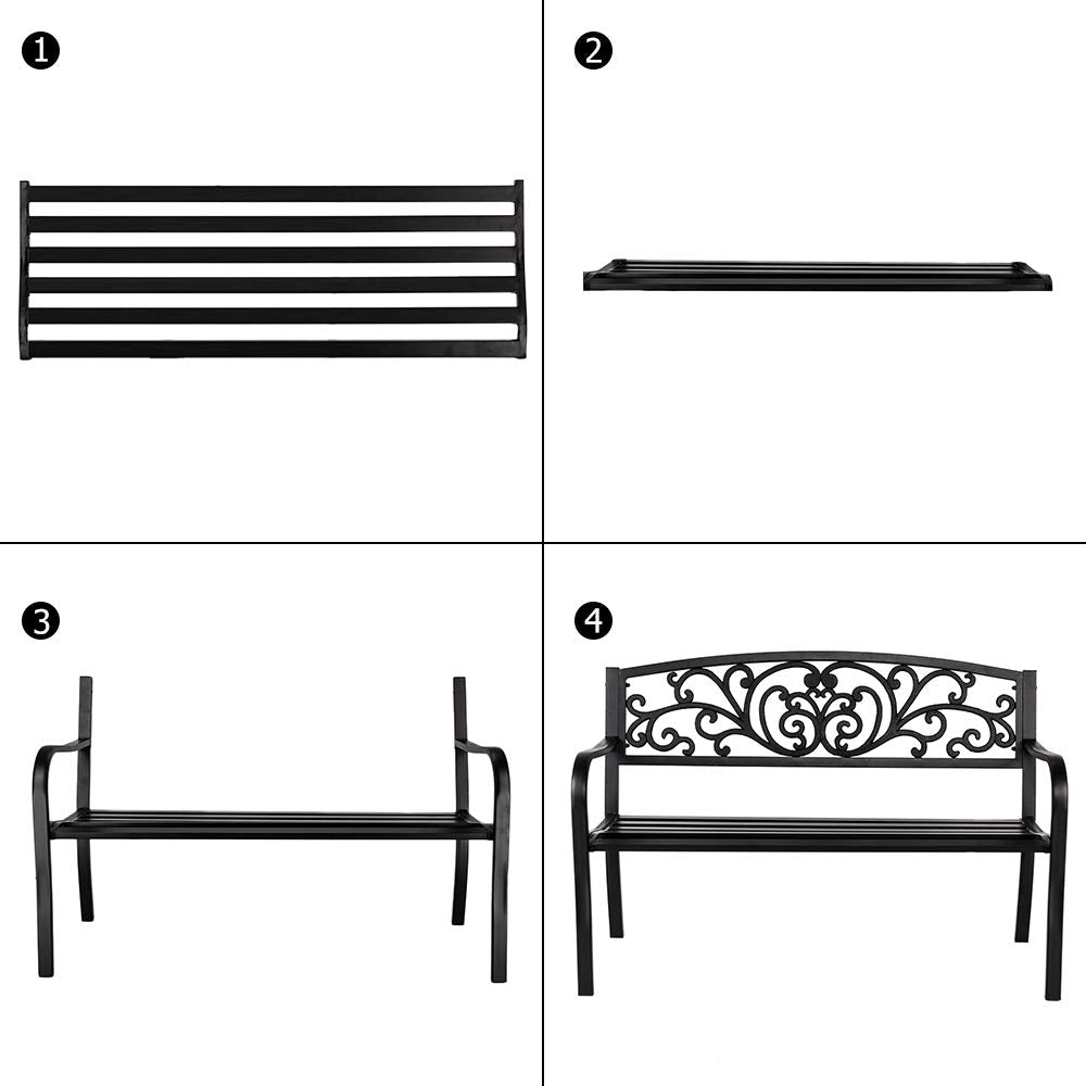 50" Black Metal Patio Bench R997615