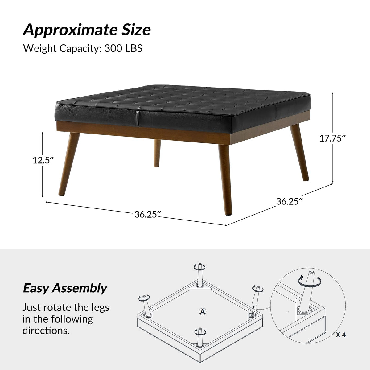 36" Genuine Leather Square Tufted Ottoman P13772