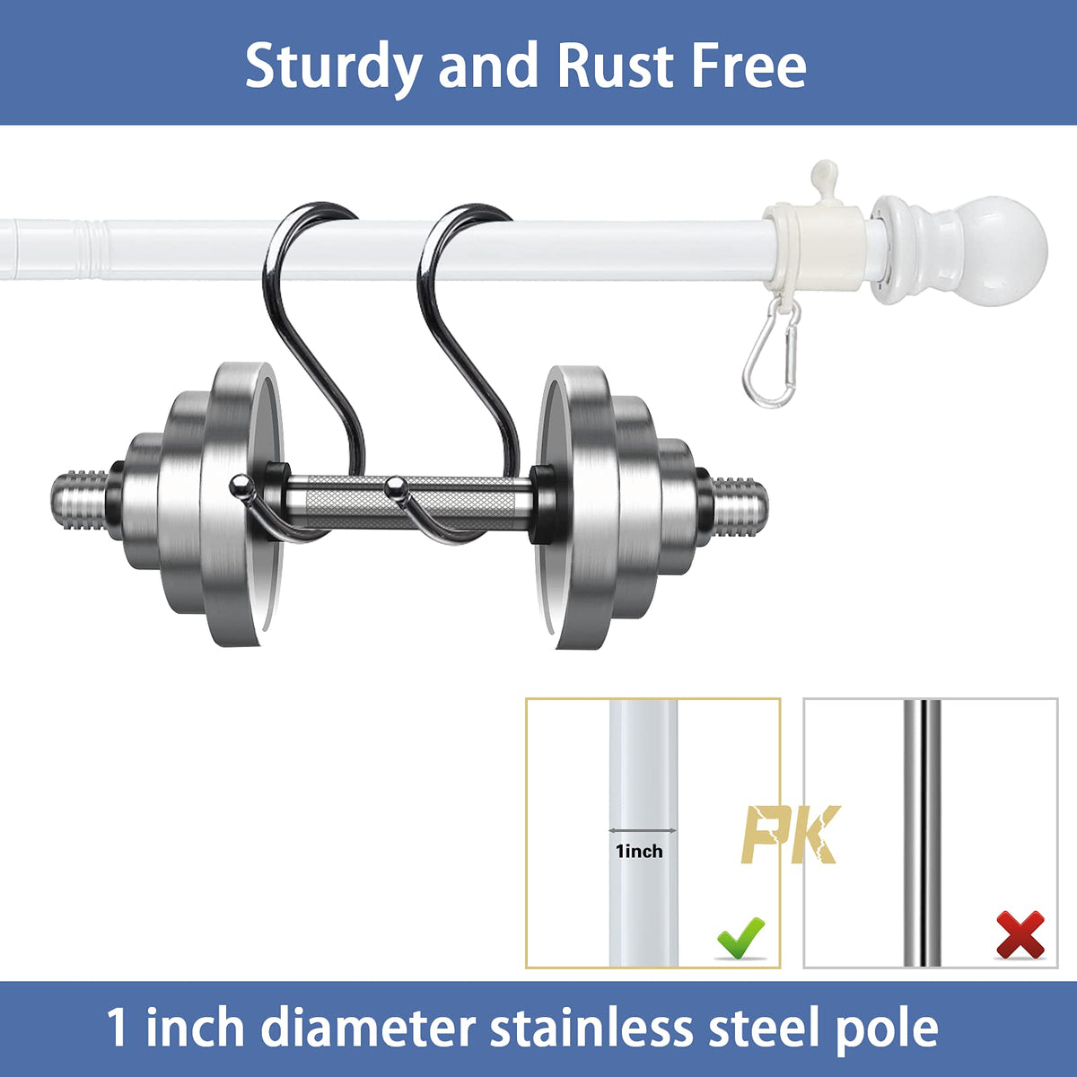 White 5-6ft Tangle Free Metal Flag Pole Kit L764