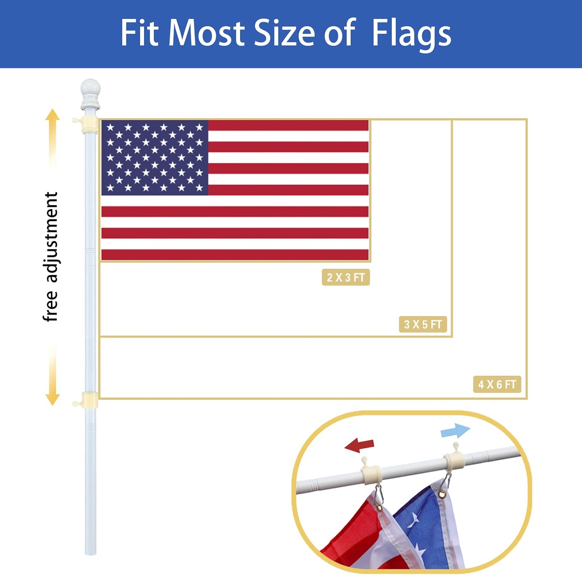 White 5-6ft Tangle Free Metal Flag Pole Kit L764