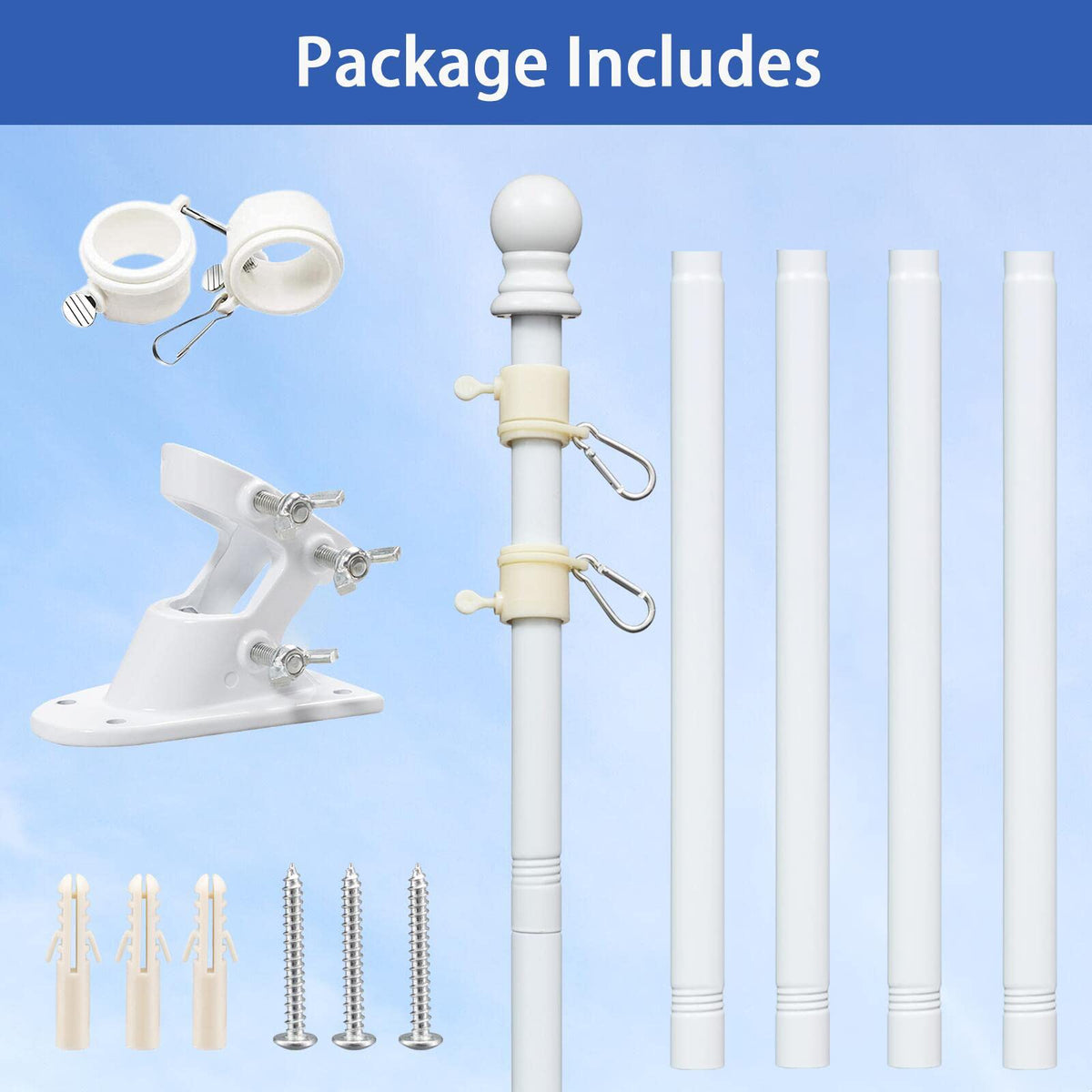 White 5-6ft Tangle Free Metal Flag Pole Kit L764