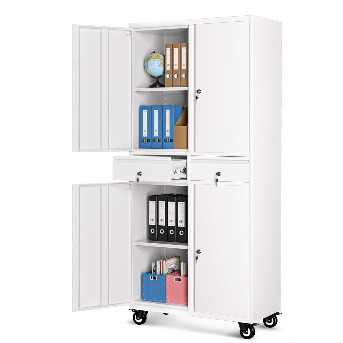 72” Rolling Metal Storage Cabinet with Locking Doors & 2 Drawers K412