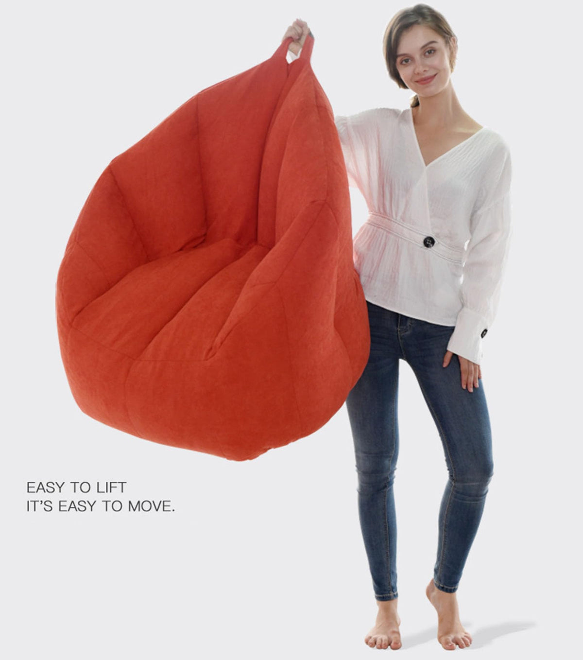 Yellow Cotton Linen Bean Bag Chair Cover 76x68x60cm J2917