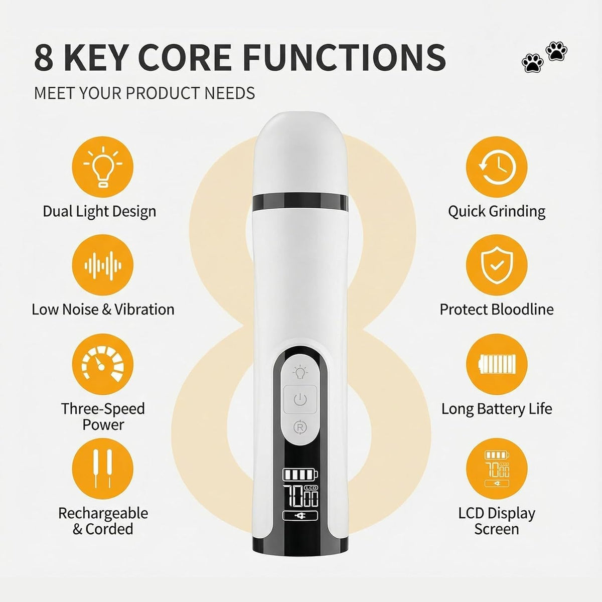 Electric Pet Nail Trimmer with LED Light 3-Speed K817178