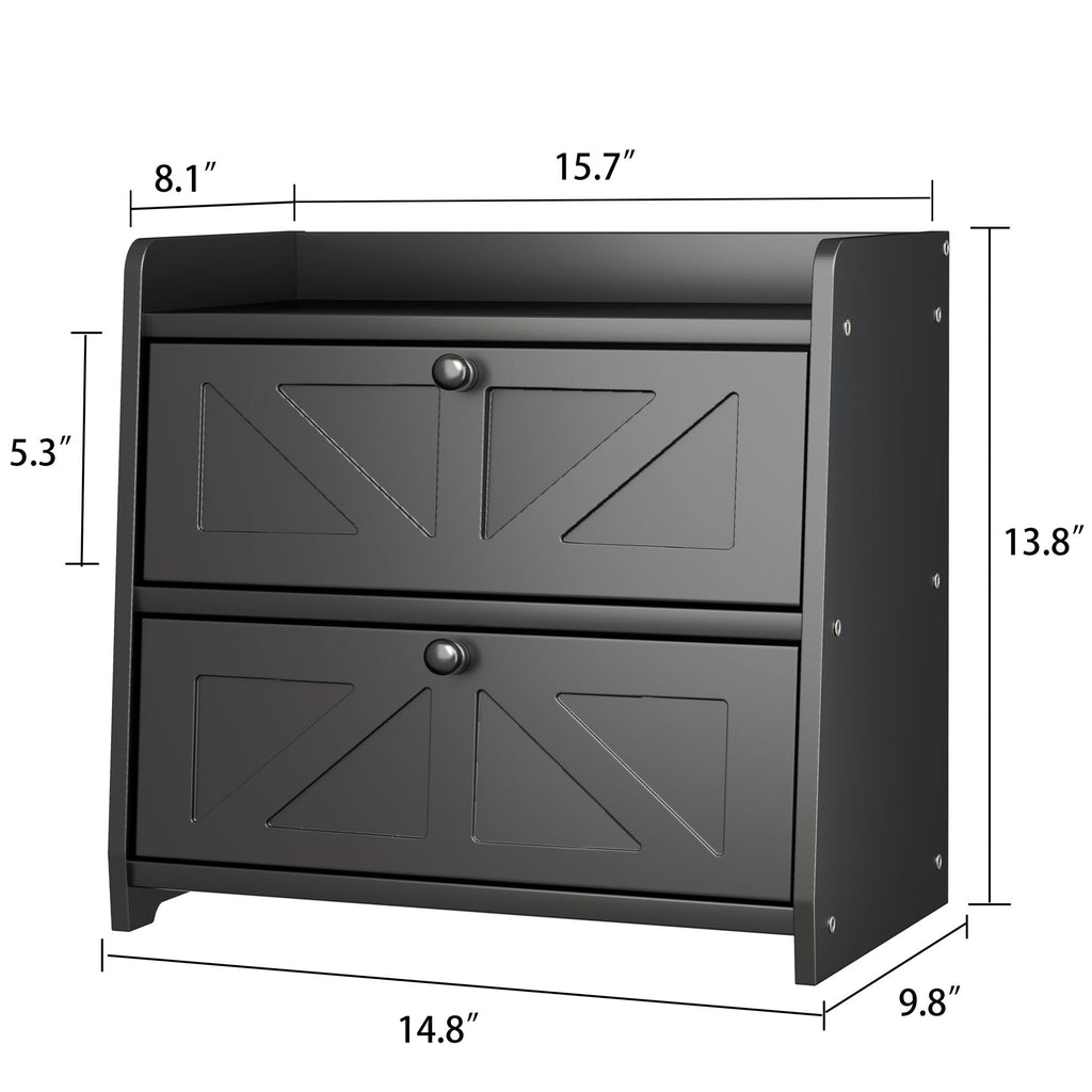 Black Double Layer Wooden Bread Box F591153