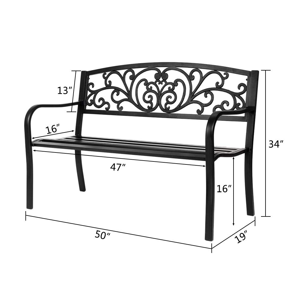 50" Black Metal Patio Bench R997615