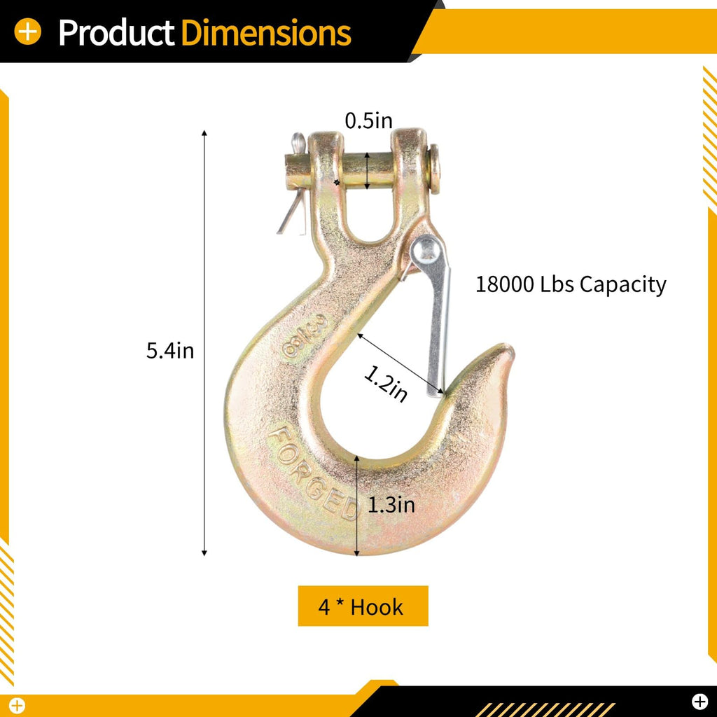 4-Pack 3/8-Inch Clevis Slip Hooks with Safety Latch O7651
