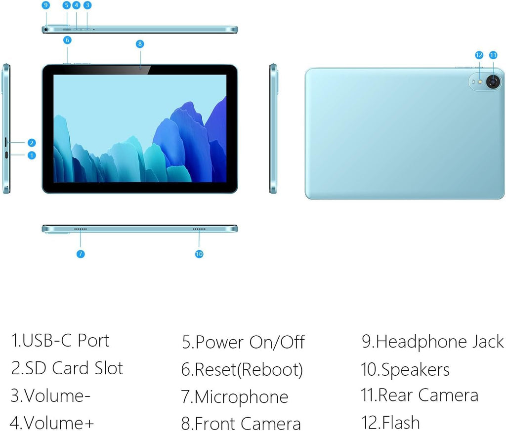 10.1 Inch Android Tablet 12GB RAM 64GB ROM Blue Q161884