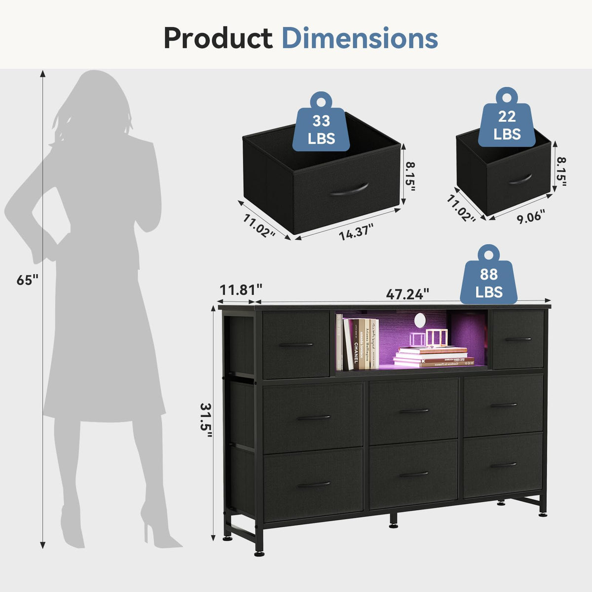 LED TV Stand Dresser with Charging Station R905209
