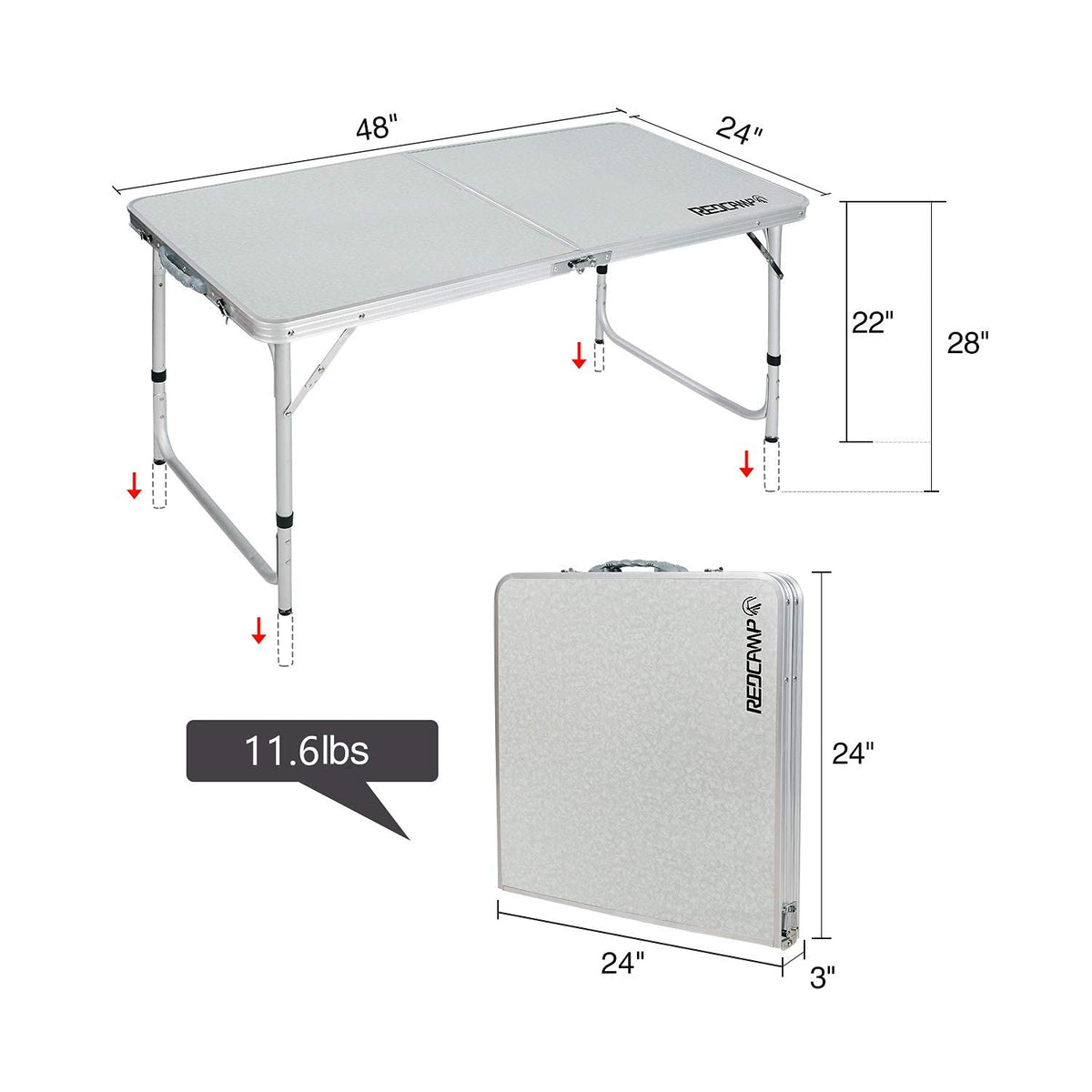 4ft Lightweight Portable Folding Camping Table with Adjustable Heights T696525