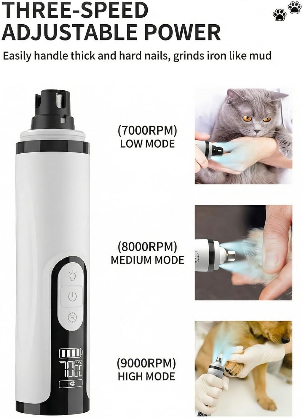 Electric Pet Nail Trimmer with LED Light 3-Speed K817178