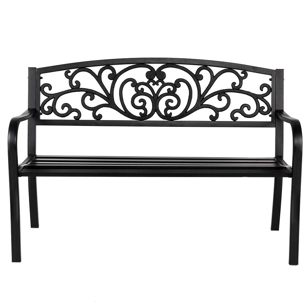 50" Black Metal Patio Bench R997615