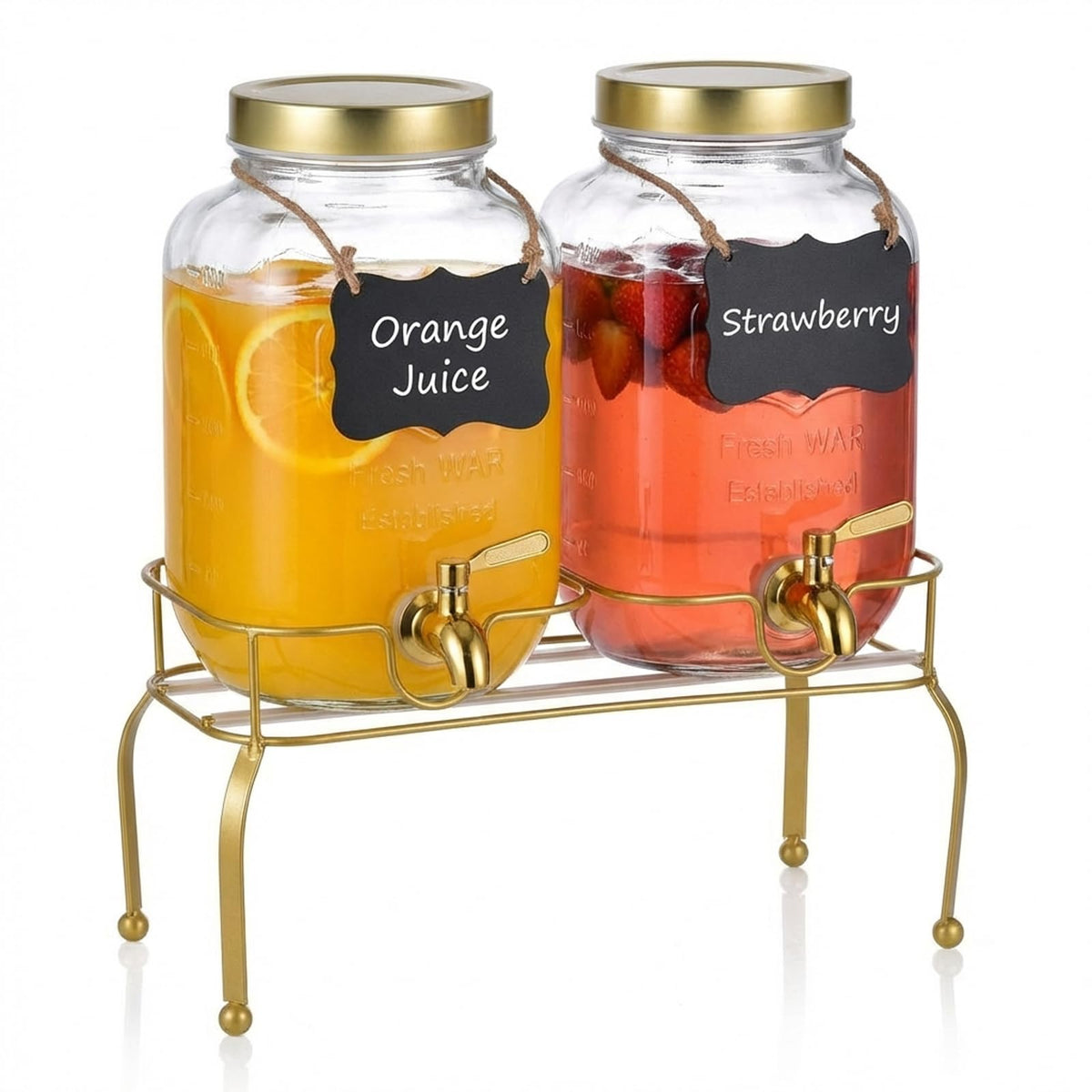 1 Gallon Glass Drink Dispenser Set of 2 with Stand Q560599