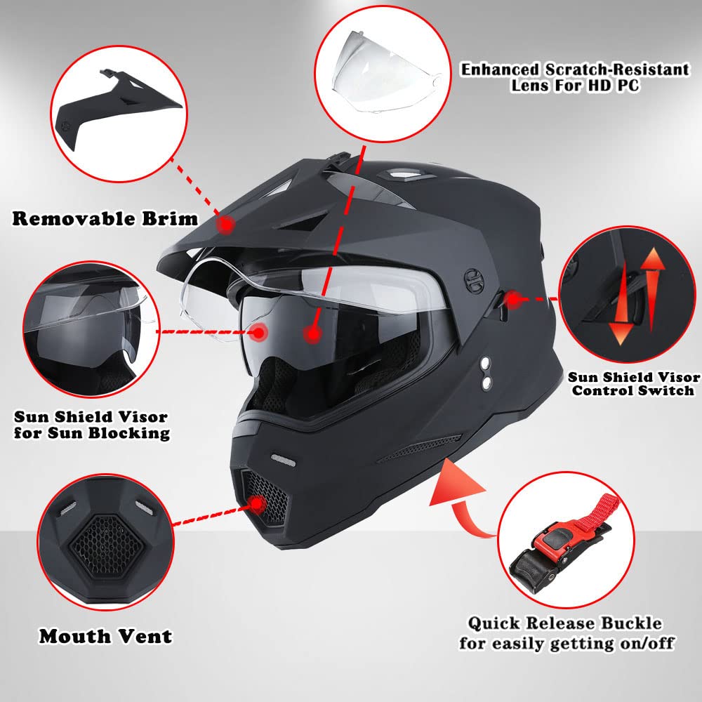 Dual Sport Motorcycle Full Face Helmet Dual Visor V93093