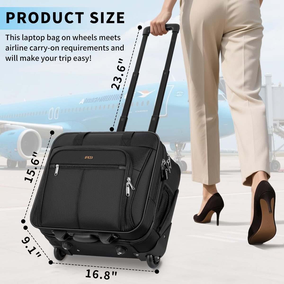 Water-Resistant 17.3" Rolling Laptop Bag with RFID Pocket M234