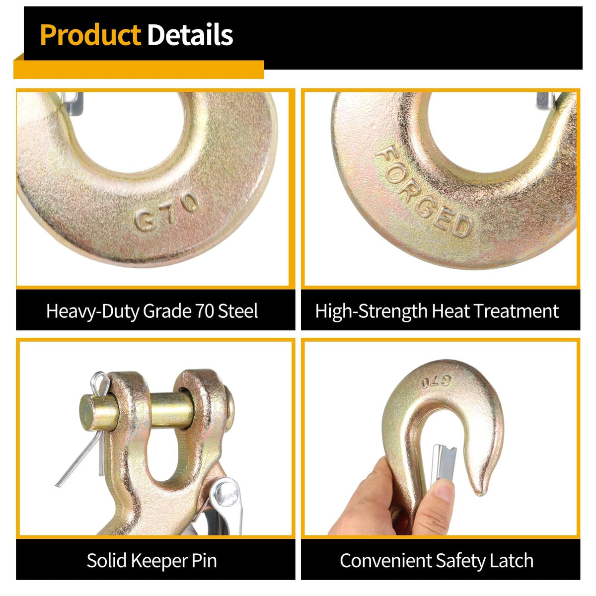 4-Pack 3/8-Inch Clevis Slip Hooks with Safety Latch O7651