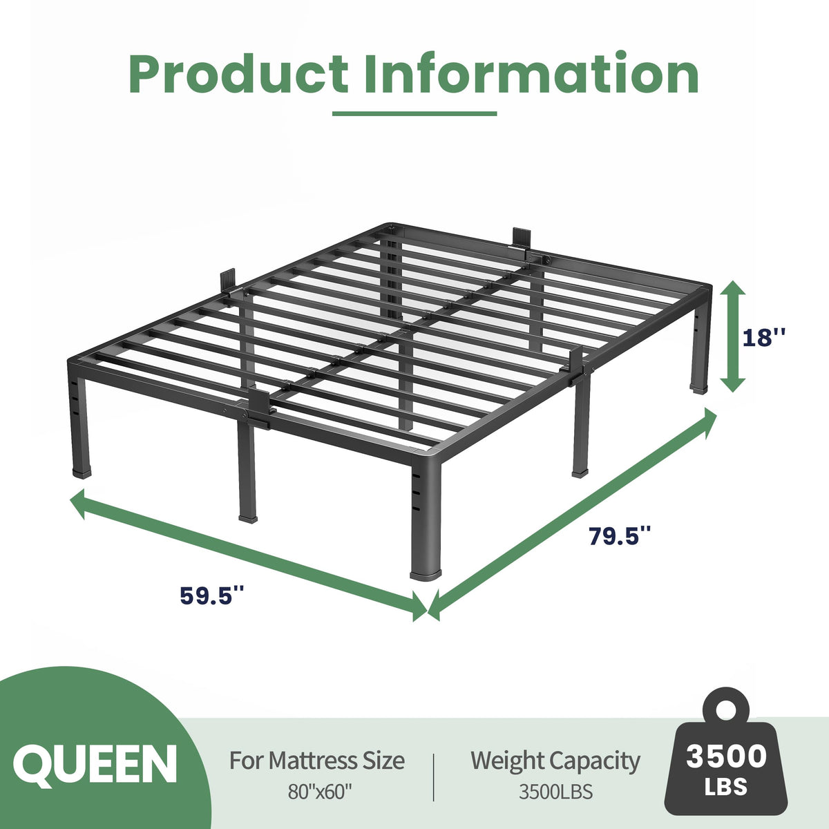 18 Inch Queen Size Metal Platform Bed Frame N17453