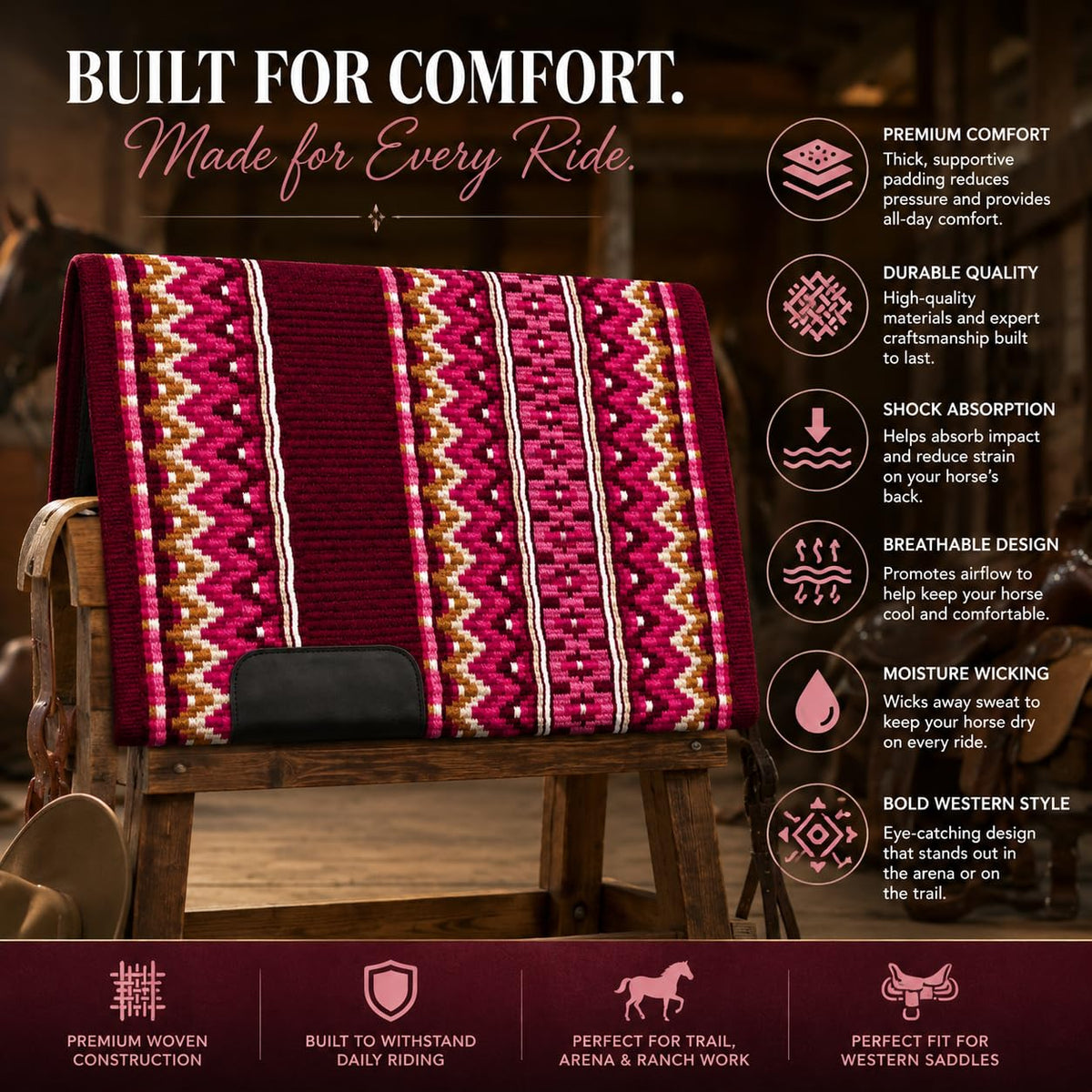 Burgundy Pink Tribal Horse Saddle Pad H850548