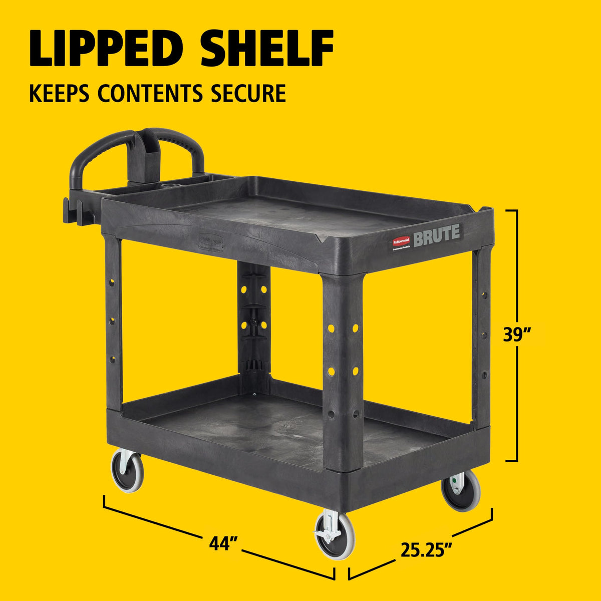 Black 2-Shelf Utility Cart with Lipped Shelves L410298