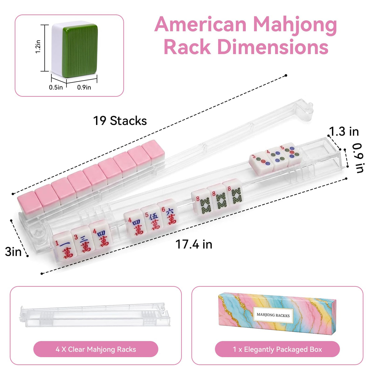 Set of 4 Non-Slip Clear Acrylic Mahjong Racks with Pushers Q366