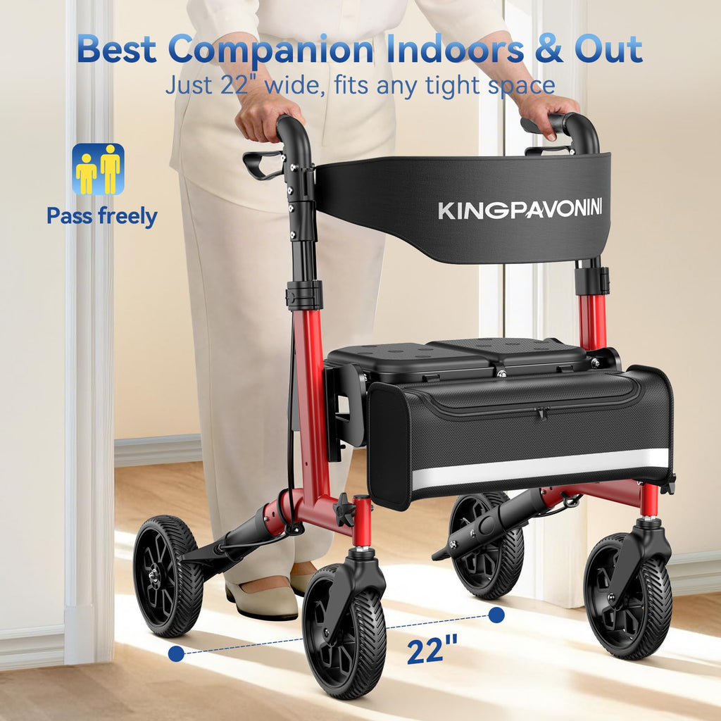 Foldable Rollator Walker with Seat, 380 lbs, Red V53265