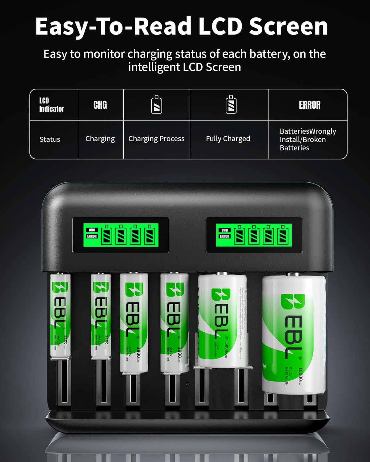 8 Bay LCD Battery Charger with 12 AA and 8 AAA Batteries Y750