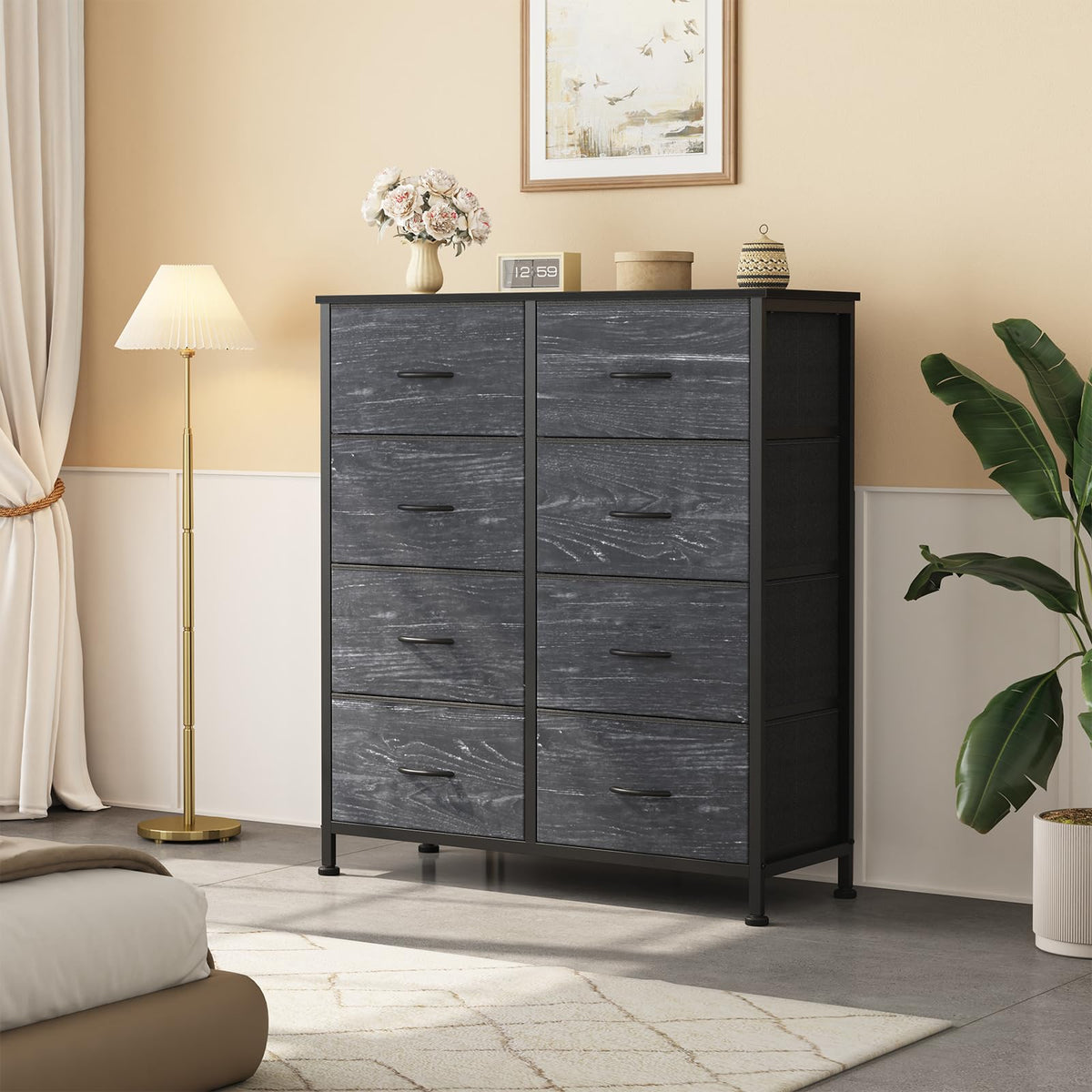 Black 8 Drawer Fabric Dresser T31441