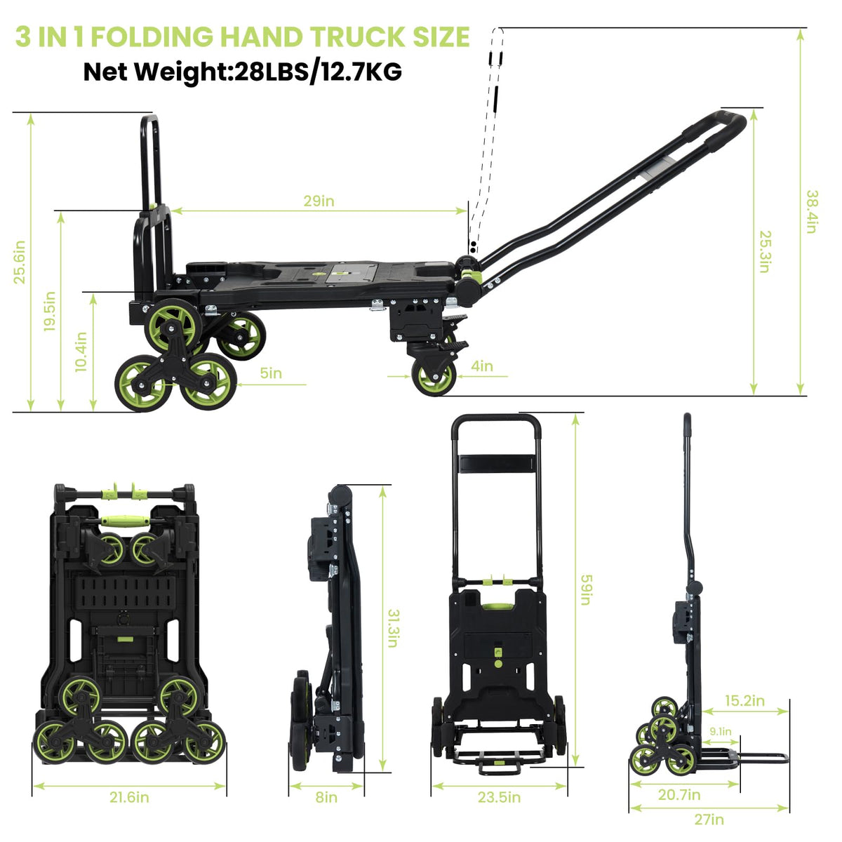 3 in 1 Convertible Folding Hand Truck with Brakes O975973
