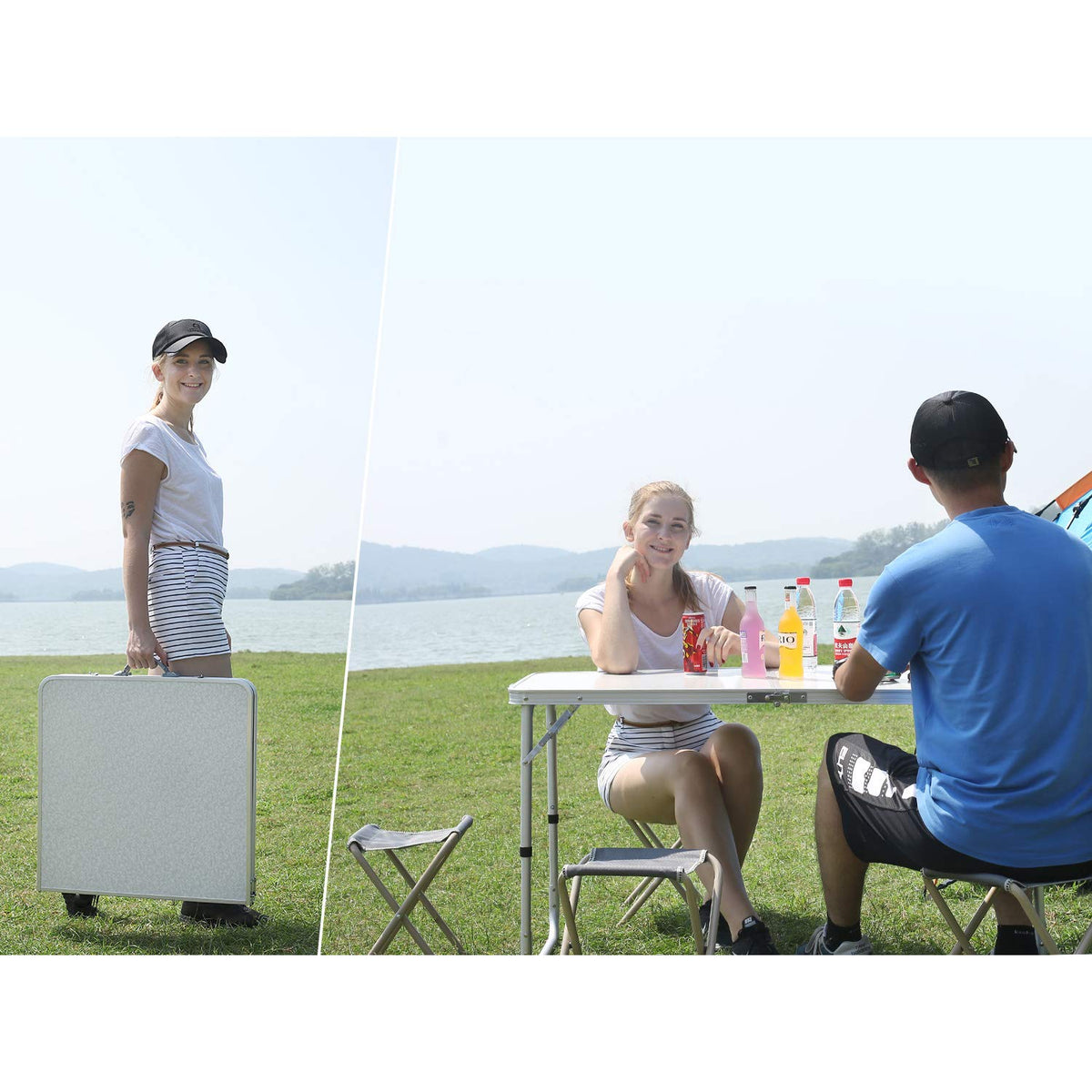 4ft Lightweight Portable Folding Camping Table with Adjustable Heights T696525