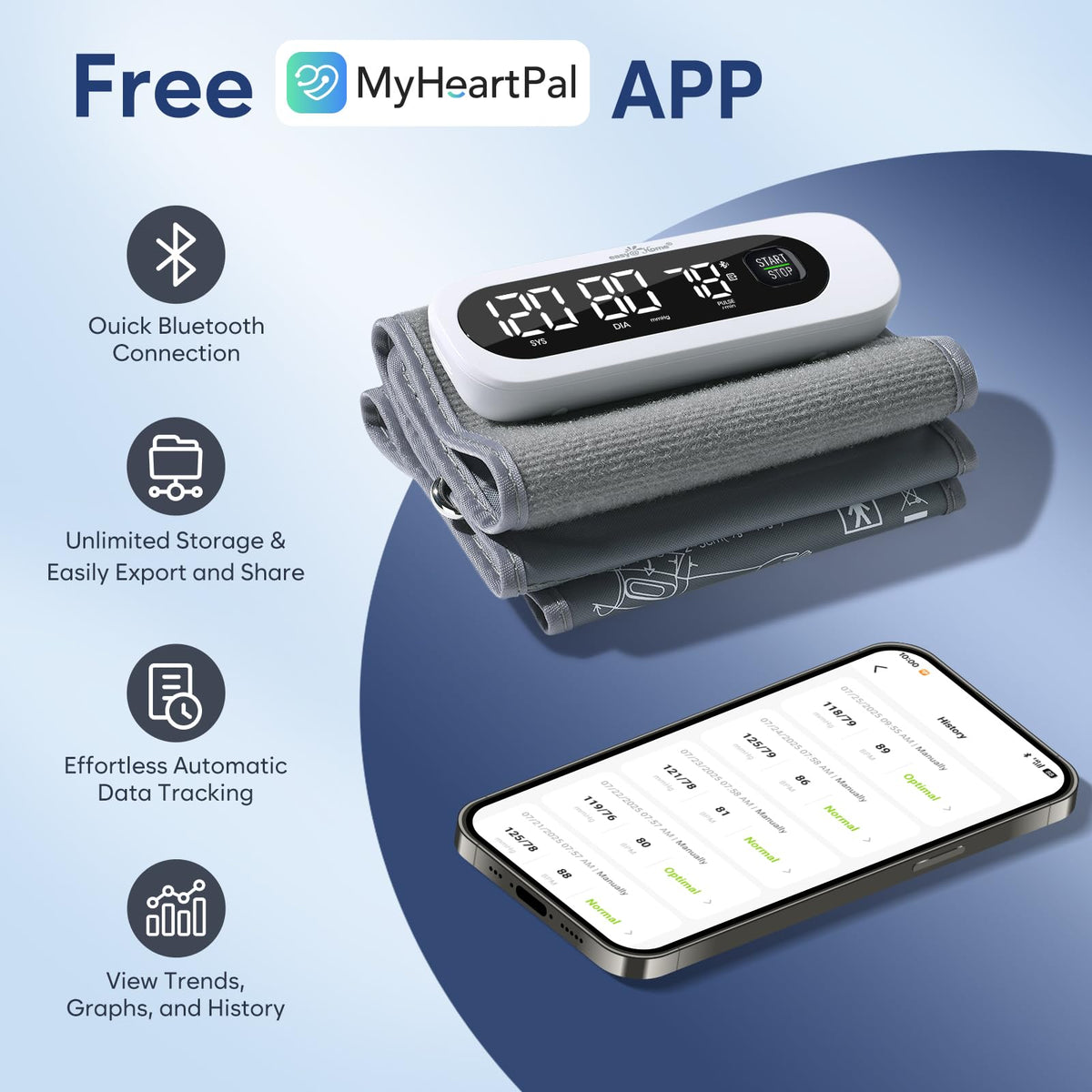 Wireless Bluetooth Blood Pressure Monitor with Large Cuff T364