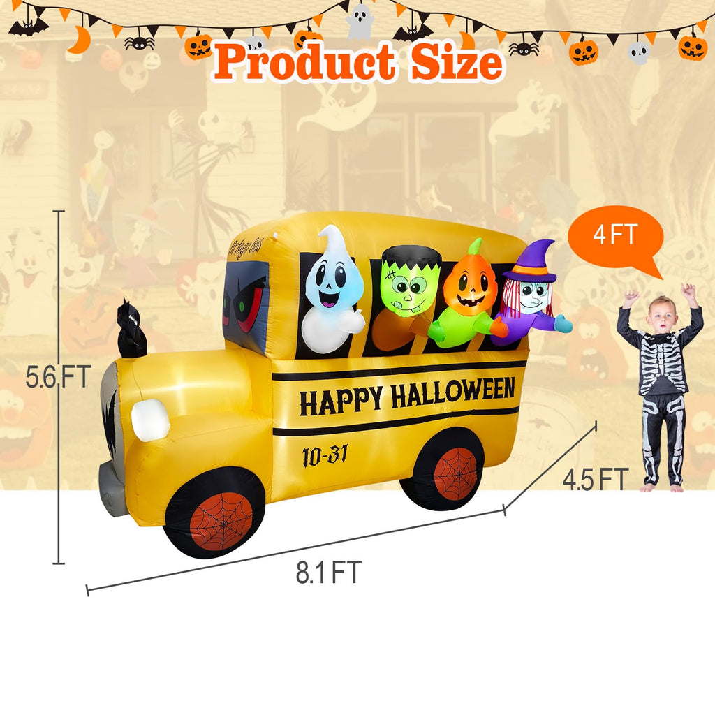 8.1FT Halloween Inflatable Ghost Frankenstein Pumpkin Monster Witch Bus Decoration W574912