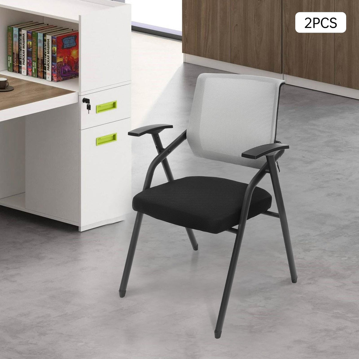 Grey Mesh Back Stacking Arm Chairs V39074