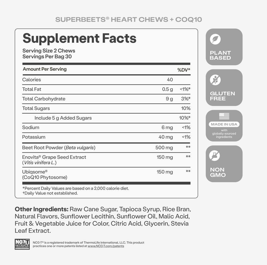 SuperBeets 5-in-1 Heart Chews 150mg CoQ10 60 Ct W623892