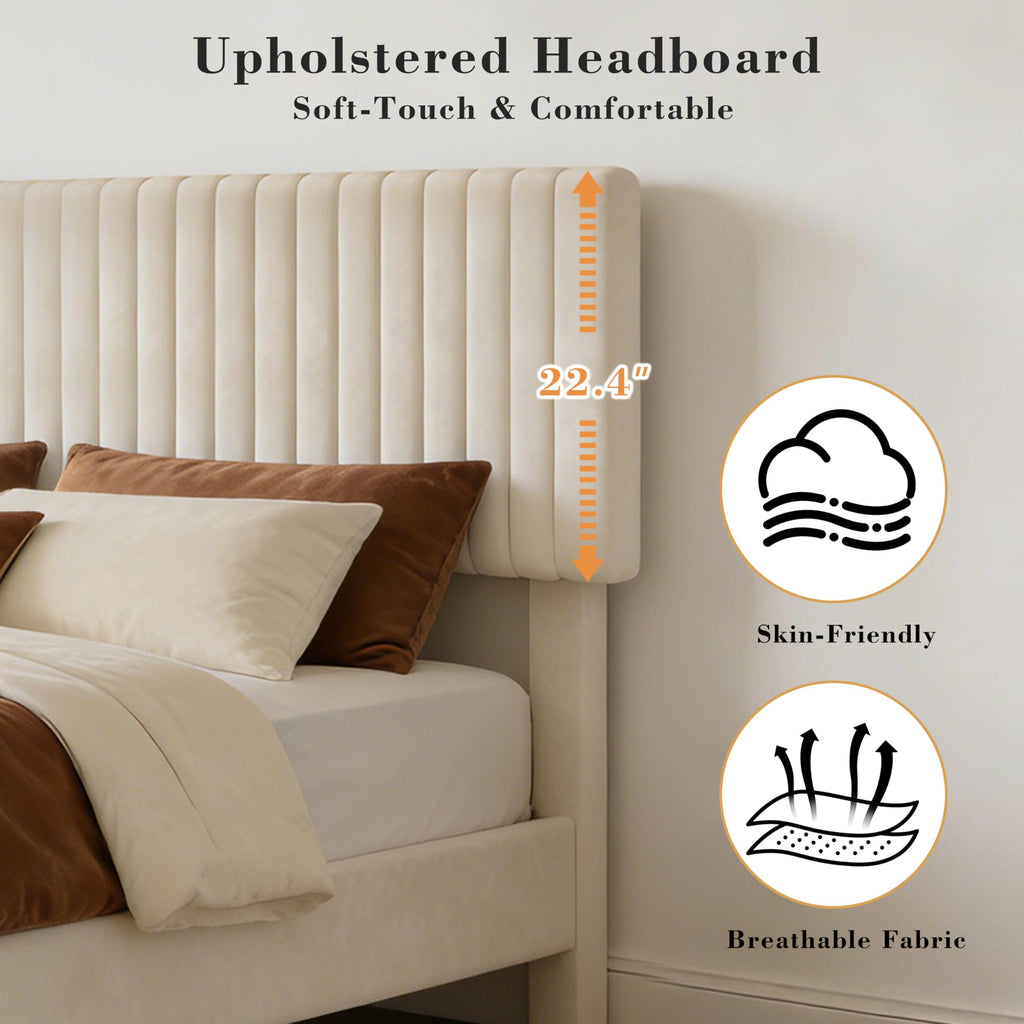 King Size Velvet Upholstered Bed Frame with Headboard B226715