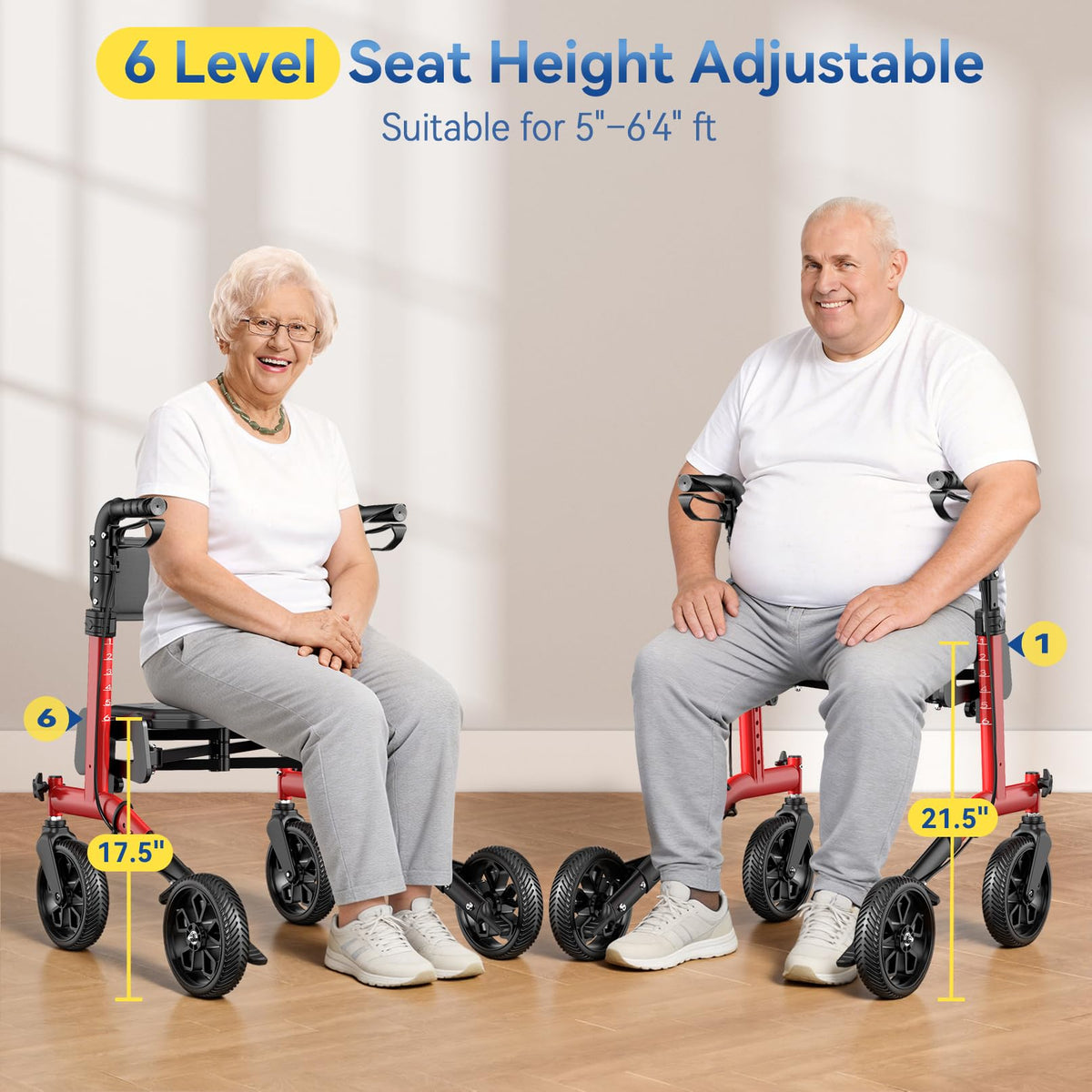 Foldable Rollator Walker with Seat, 380 lbs, Red V53265
