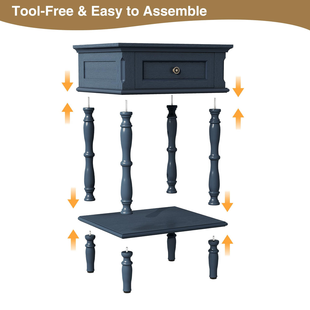 Blue Nightstands Set of 2 with Charging Station & Storage Shelf V7308