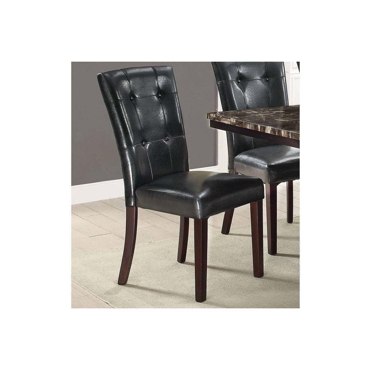 Black Faux Leather Tufted Parson Chairs Set of 2 A2073