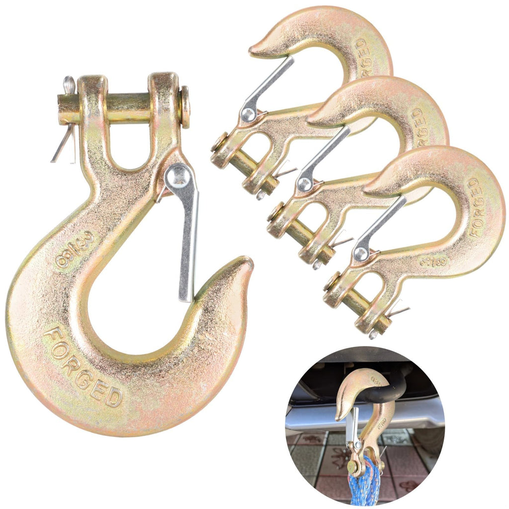 4-Pack 3/8-Inch Clevis Slip Hooks with Safety Latch O7651