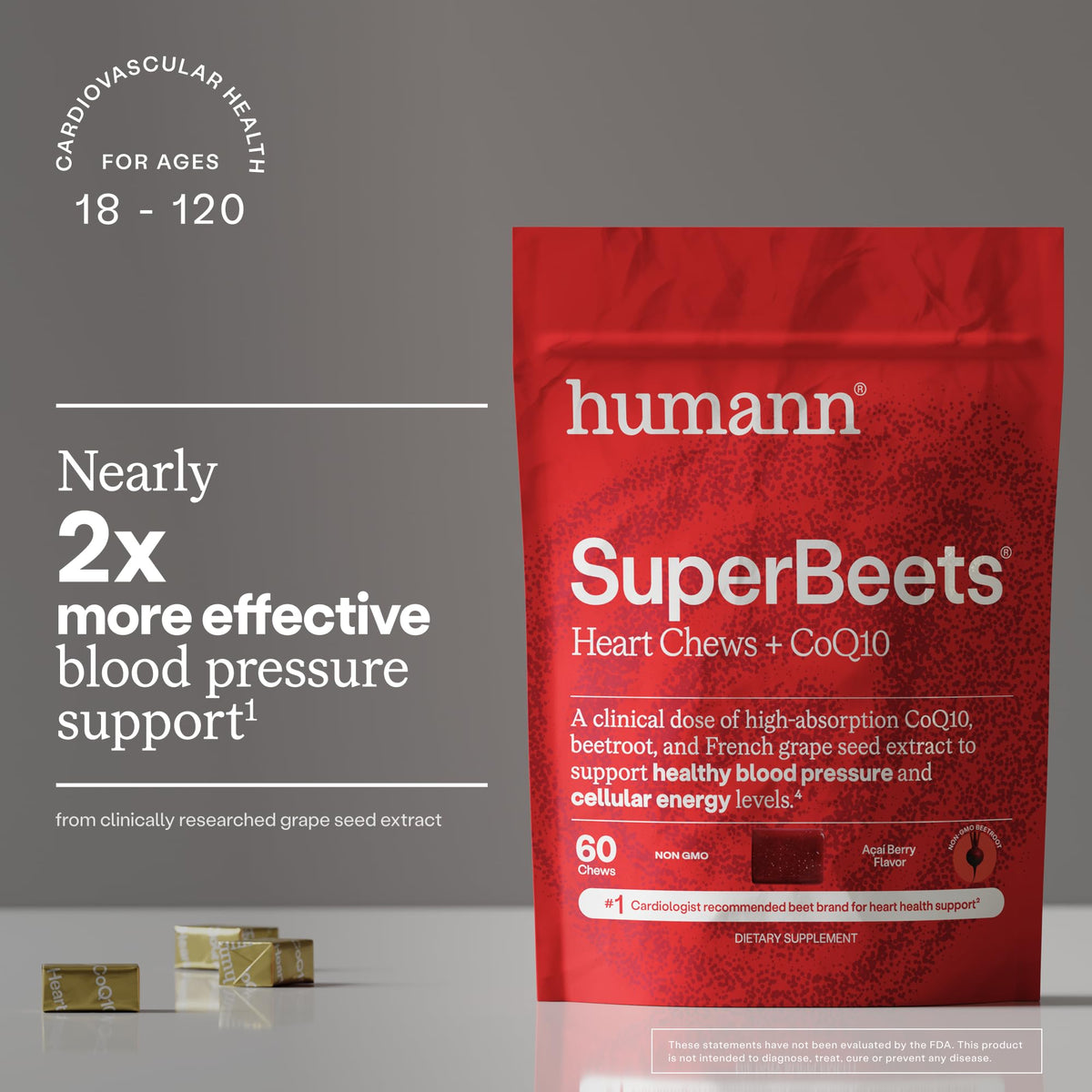SuperBeets 5-in-1 Heart Chews 150mg CoQ10 60 Ct W623892