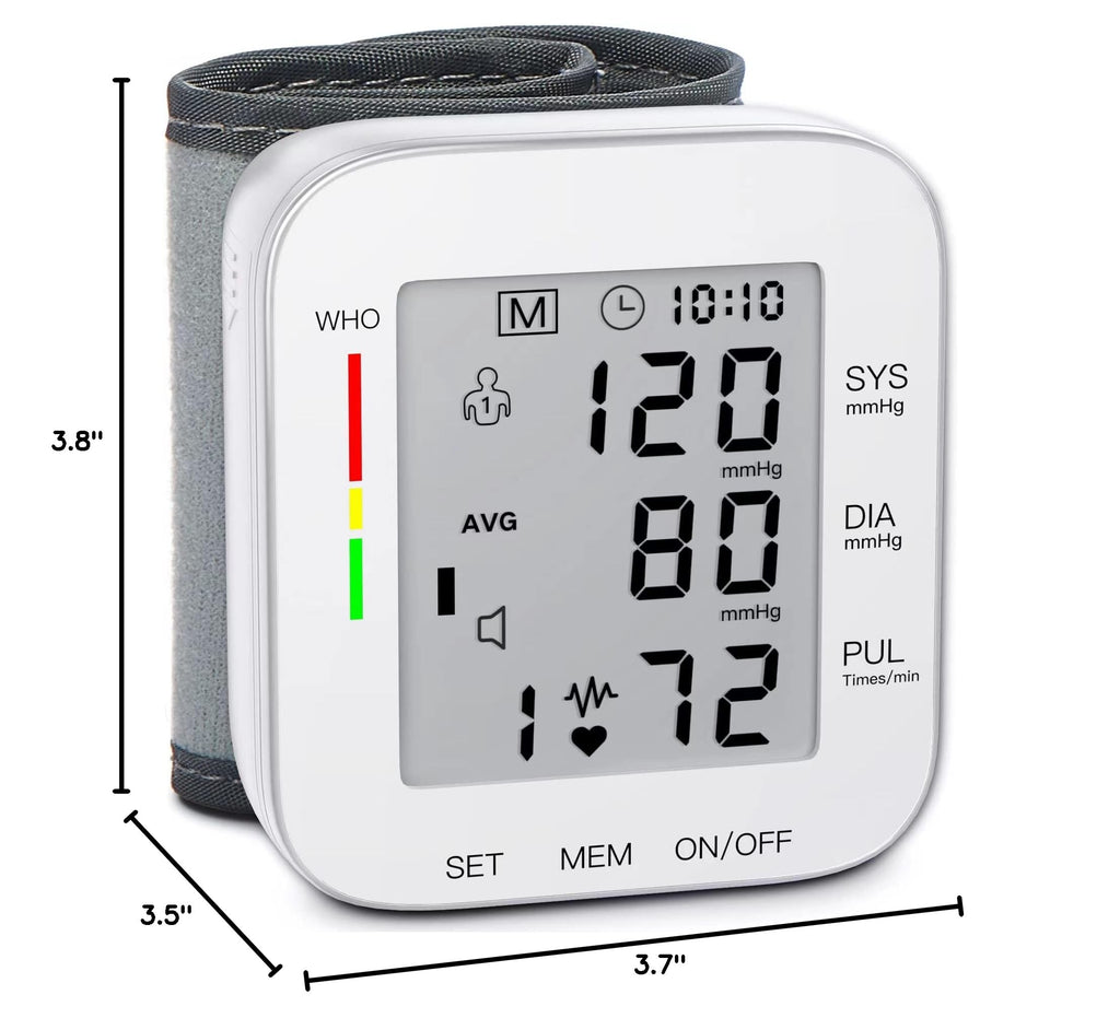 Wrist Blood Pressure Monitor Large LCD Display Adjustable Cuff 99x2 Sets Memory with Carrying Case White Pack of 5 J6183