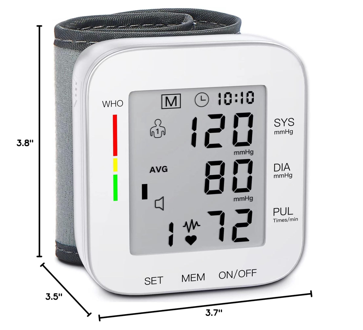 Wrist Blood Pressure Monitor Large LCD Display Adjustable Cuff 99x2 Sets Memory with Carrying Case White Pack of 5 J6183