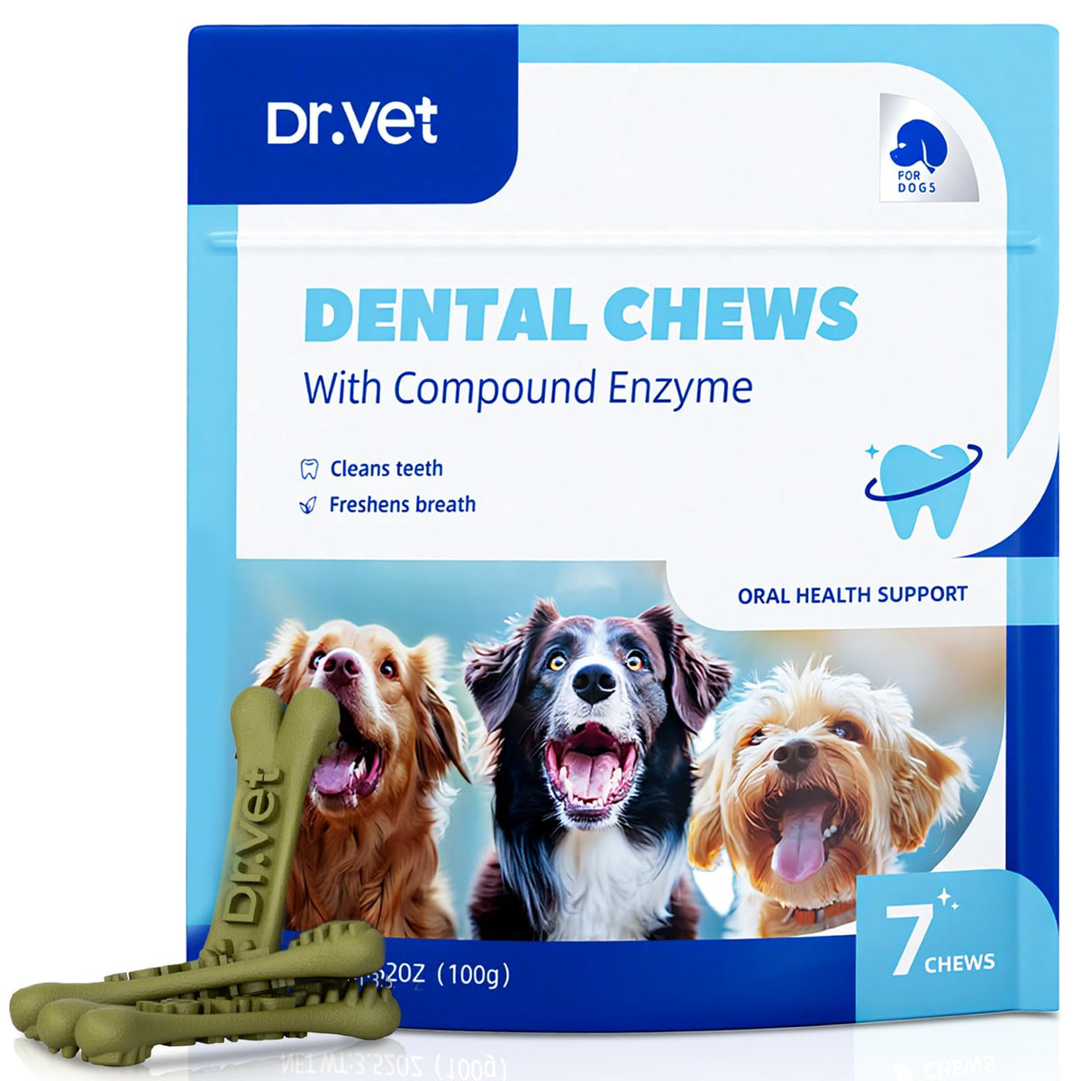Dog Dental Chews, Plaque and Tartar Control, 7 Sticks R9884