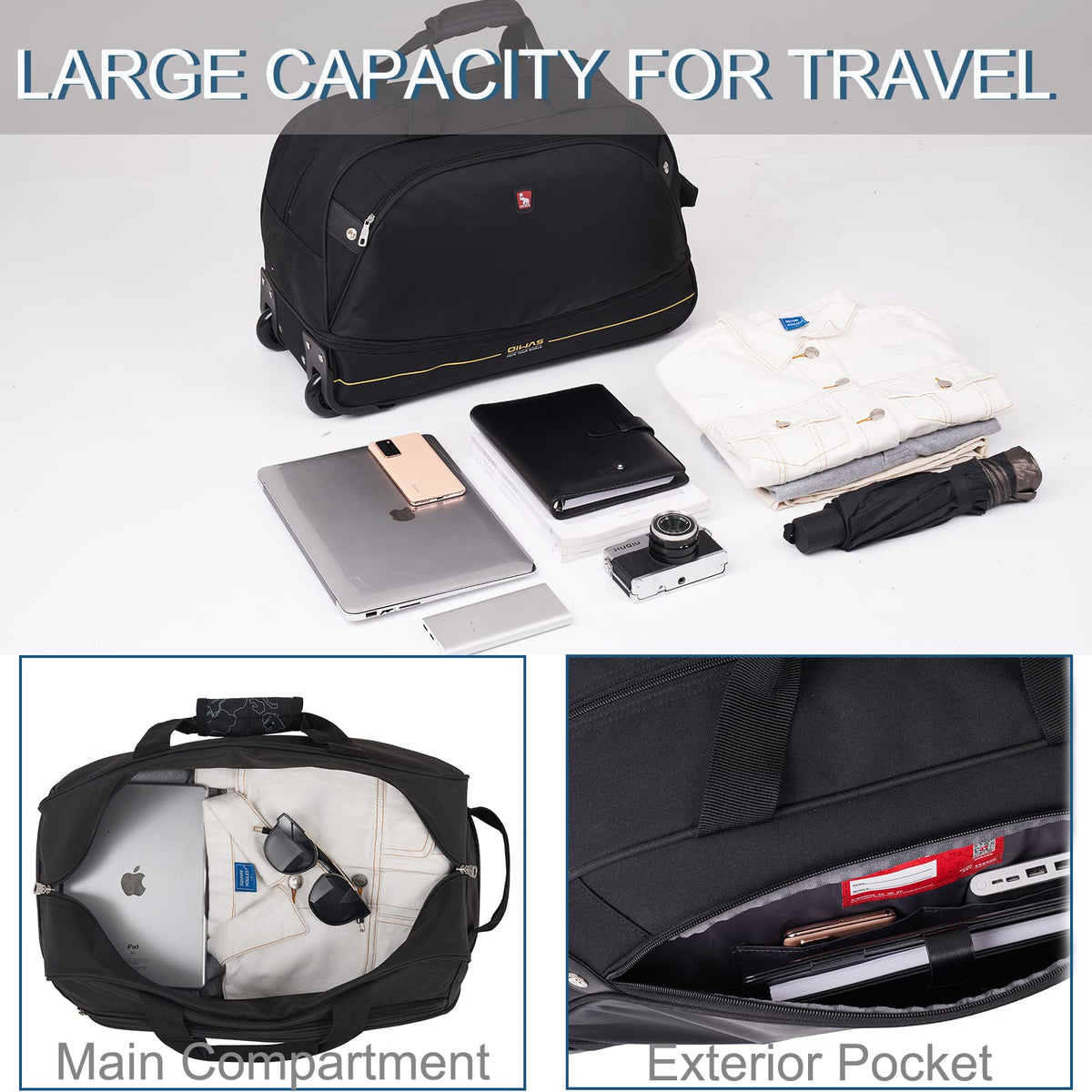Rolling Duffle Bag with Wheels, 22 inch Carry On Bag H35187