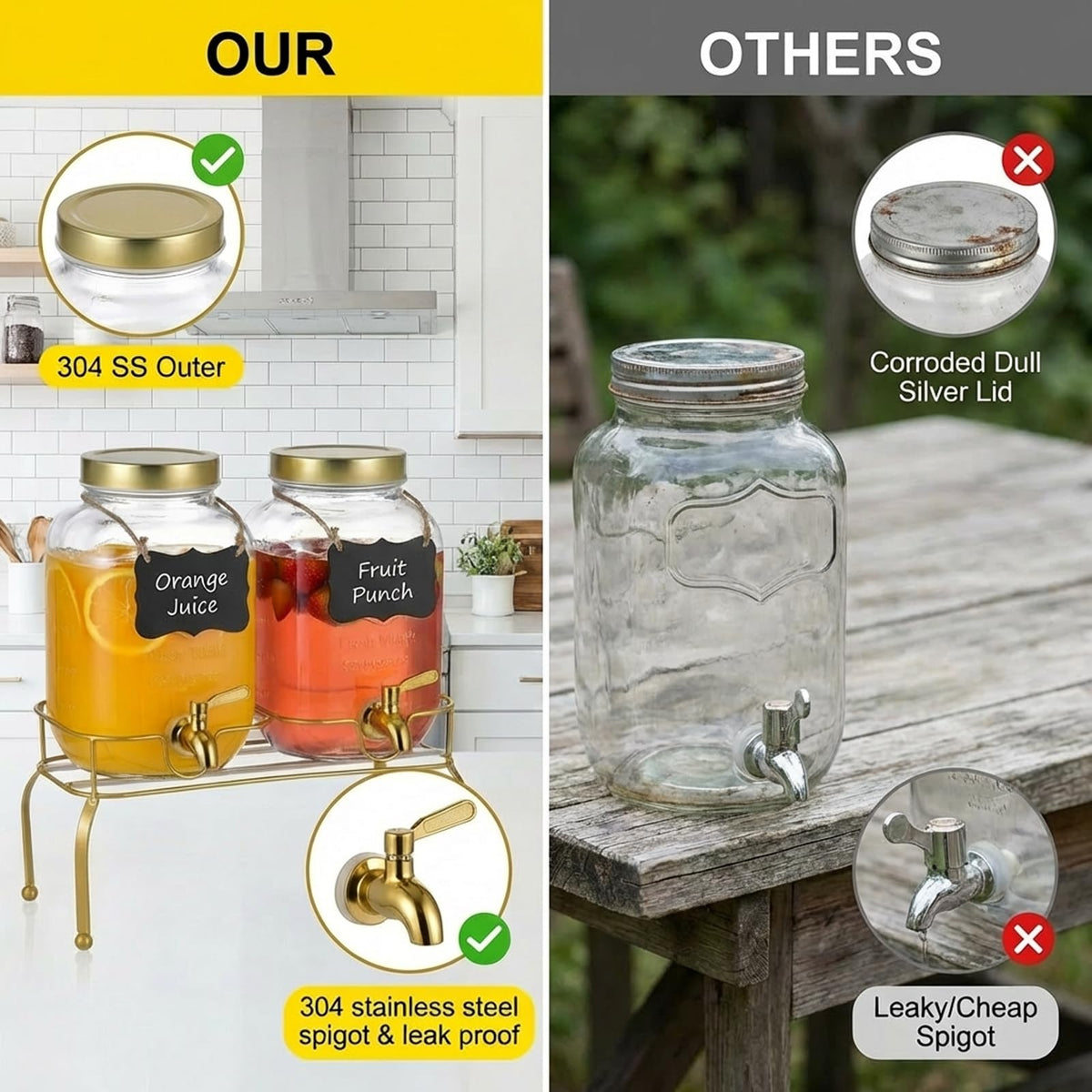 1 Gallon Glass Drink Dispenser Set of 2 with Stand Q560599