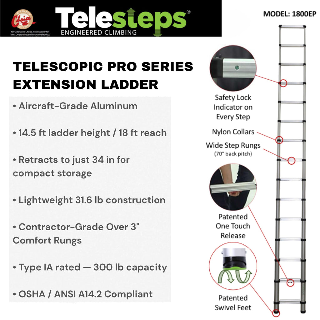 Telescoping Extension Ladder 14.5 ft 300 lb H717836
